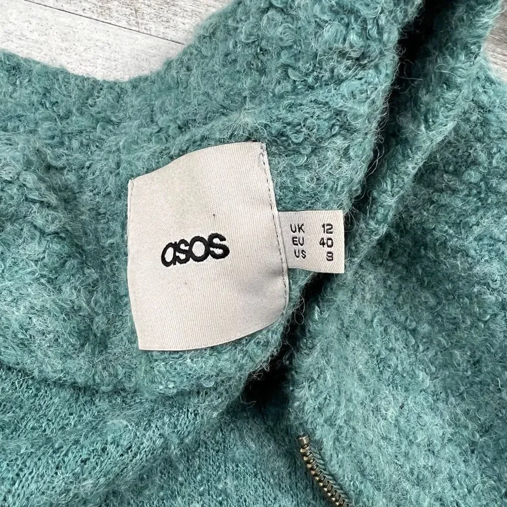 ASOS Green Wool-Blend Textured Zip Bomber Cardigan Jacket – Size 8 - Picture 4 of 10